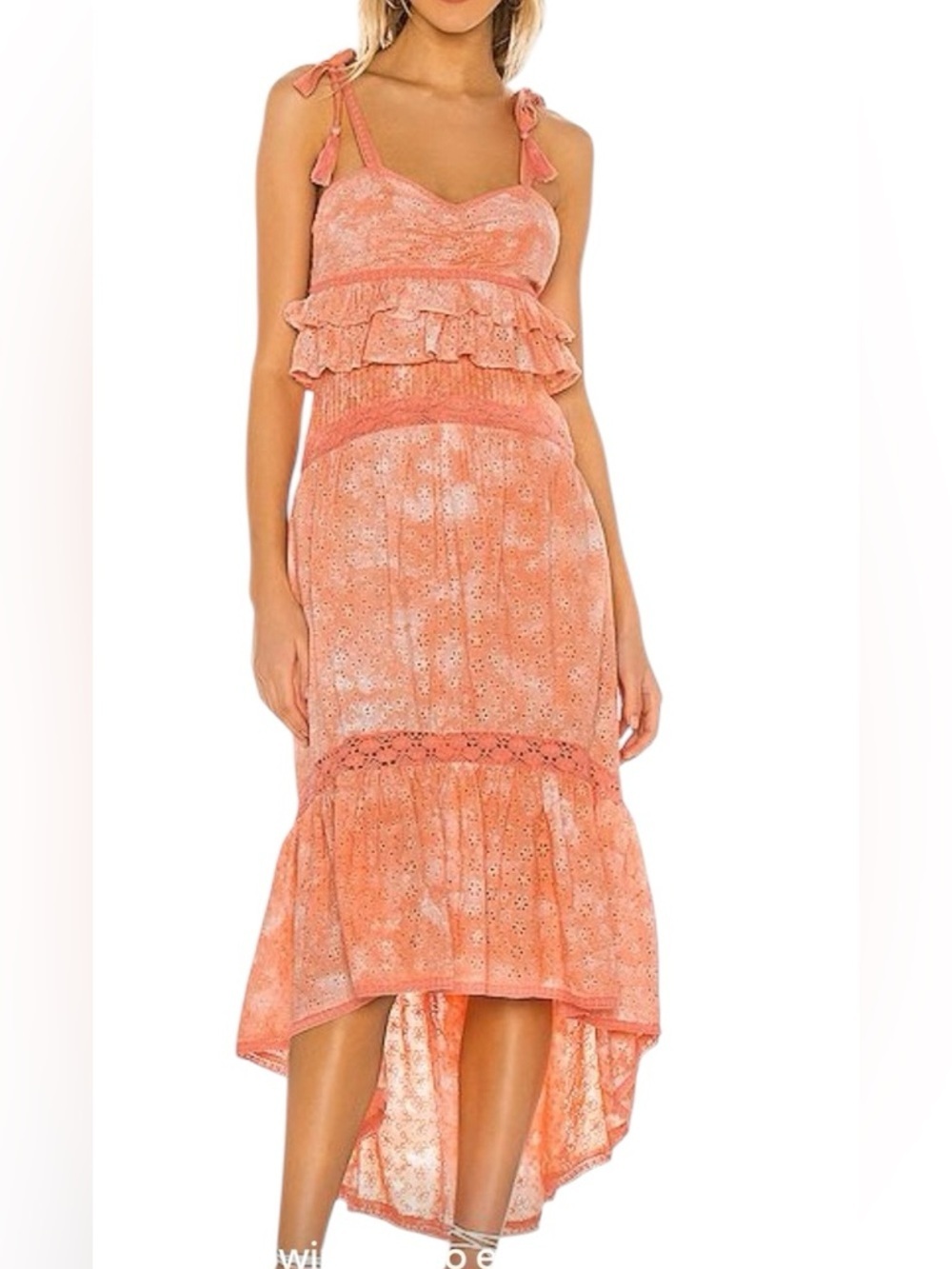 Tularosa Womenâs Orange Eyelet Rumor High-Low Dress New Size XS